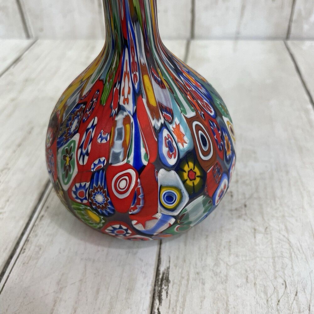 Vintage Fratelli Toso Murano Millefiori Murrine Cane Vase 6.75” - Picture 4 of 13